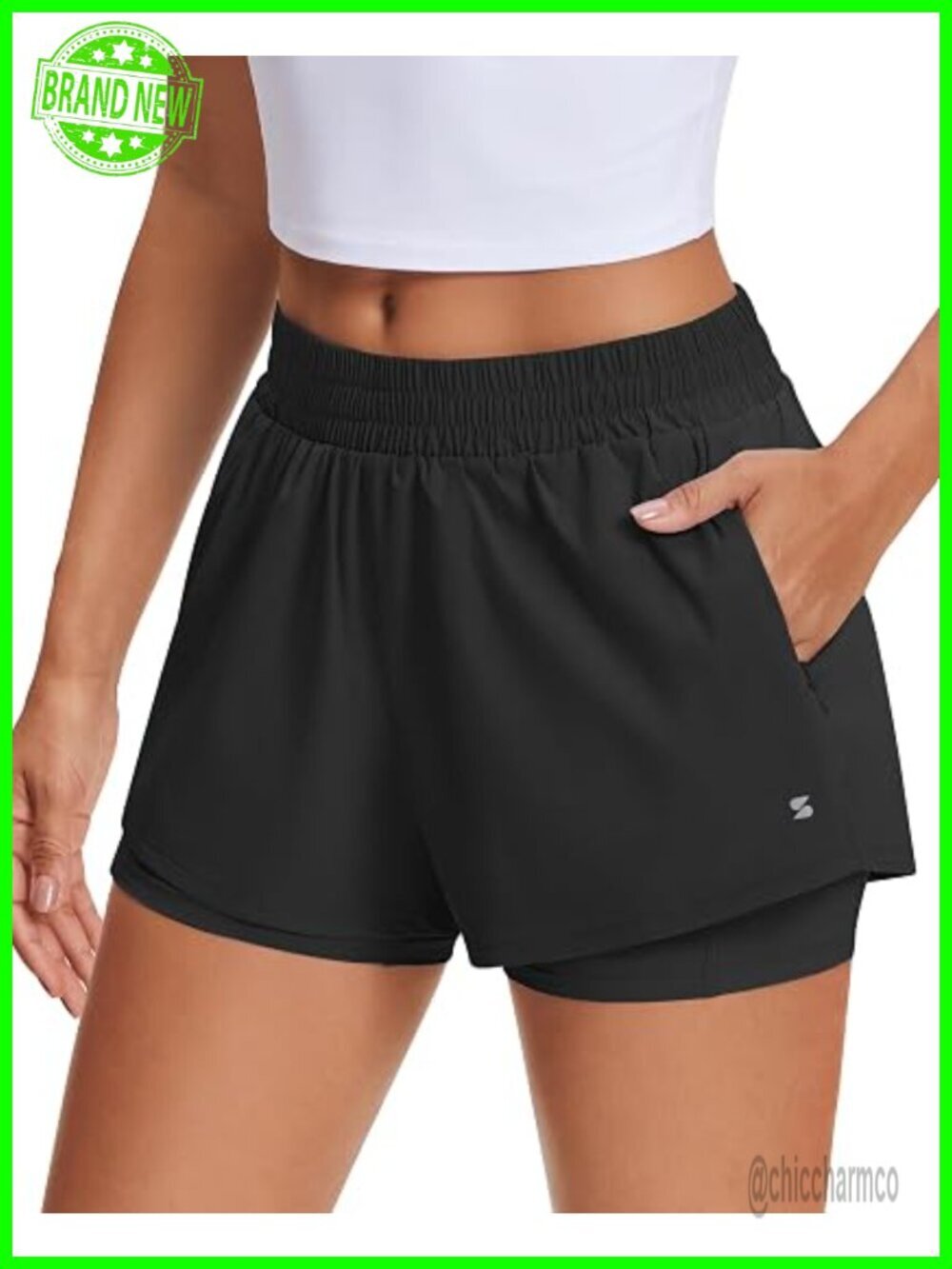 2 in 1 Running Shorts with Liner Zipper Pockets High Waisted